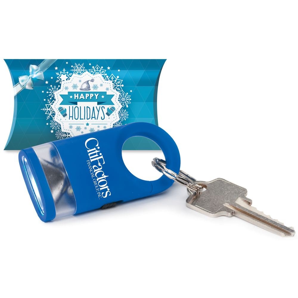 Blue LED Carabiner Flashlight Lamp in Holiday Gift Box - Personalization Available