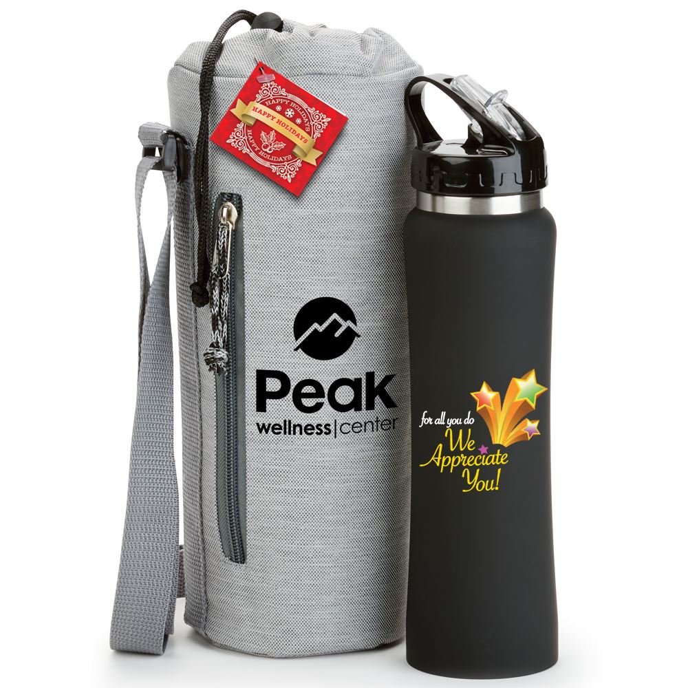 For All You Do, We Appreciate You! Stainless Steel Water Bottle & Bottle Sling Gift Set - Personalization Available