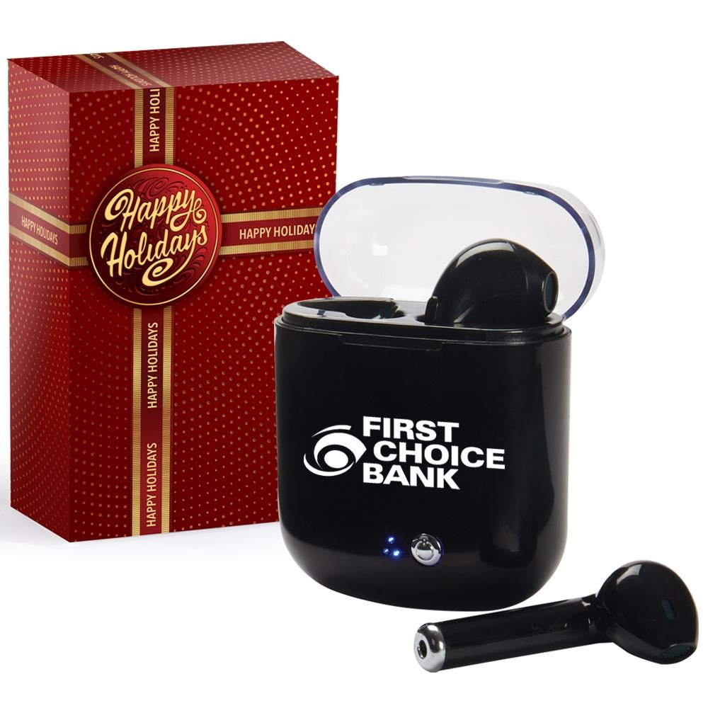 Bluetooth&reg; Earbuds In Charging Case In Holiday Gift Box - Personalization Available
