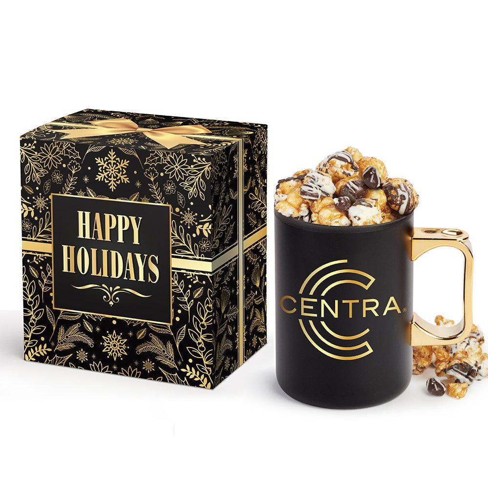 Limited-Edition Gold Sonoma Mug With Caramel Latte Popcorn In Holiday Gift Box - Personalization Available