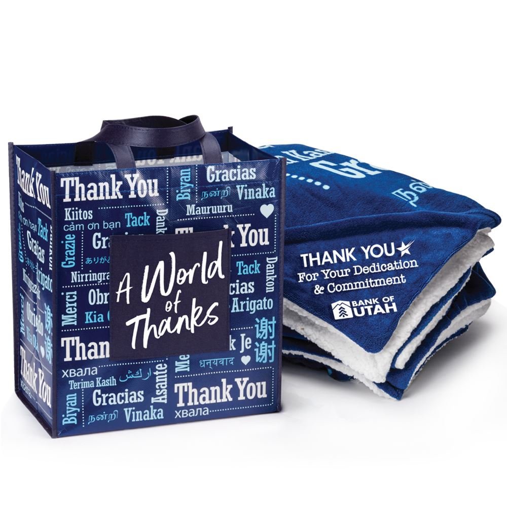 Word Cloud Sherpa Blanket & Tote Gift Set With Gift Card - Personalization Available