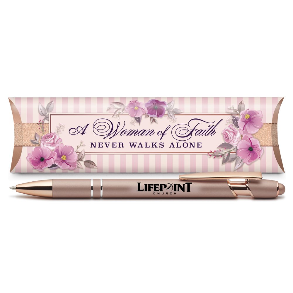 A Woman Of Faith Never Walks Alone Rose-Gold Stylus Pen - Personalization Available