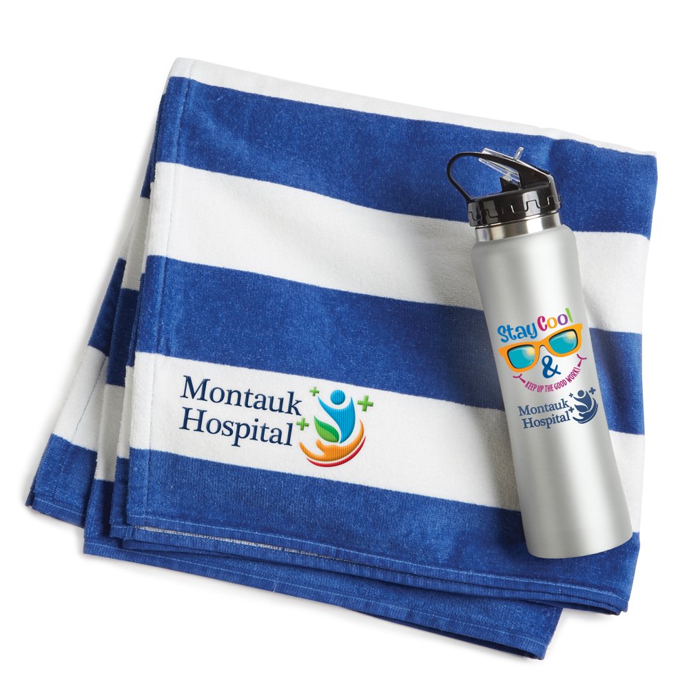 Appreciation Beach Towel & Lakewood Water Bottle Gift Set - Personalization Available