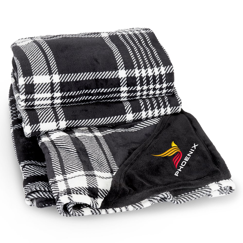 Warm Thanks for All You Do Black/White Plaid Mink Fleece Throw Blanket-in-a-Bag 50
