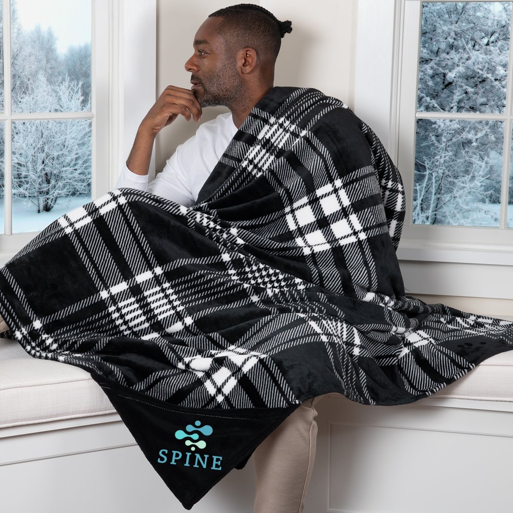 Merry Christmas Black & White Plaid Mink Fleece Throw Blanket-in-a-Bag 50