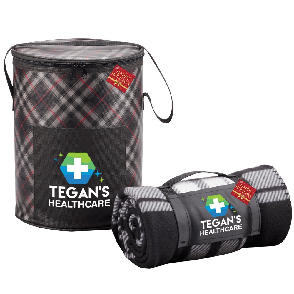 Brookville Barrel Cooler Bag & Eco-Friendly Blanket Combo in Holiday Gift Wrapper - Personalization Available