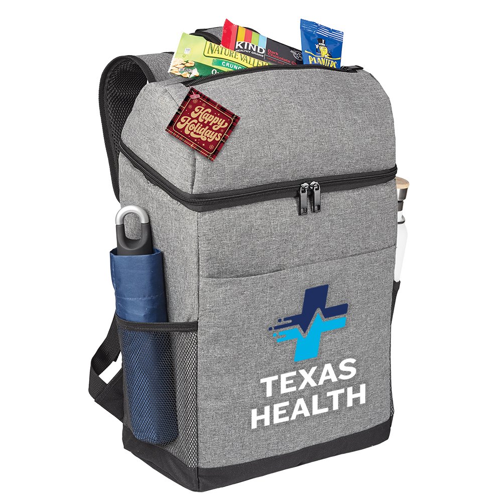 Gray Adventure rPET 20-Can Backpack Cooler with Holiday Gift Tag - Personalization Available