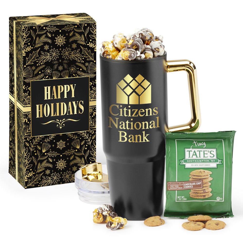 Limited Edition 2-in-1 30-Oz. Mug with Straw & Gourmet Treats in Holiday Gift Box - One-Color Personalization Available
