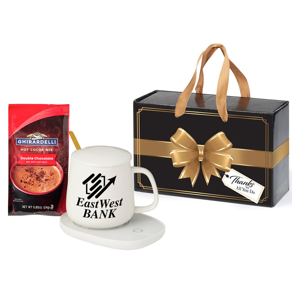 White Ceramic Mug 12 oz. & Warmer With Hot Chocolate Gift Set - One-Color Personalization Available