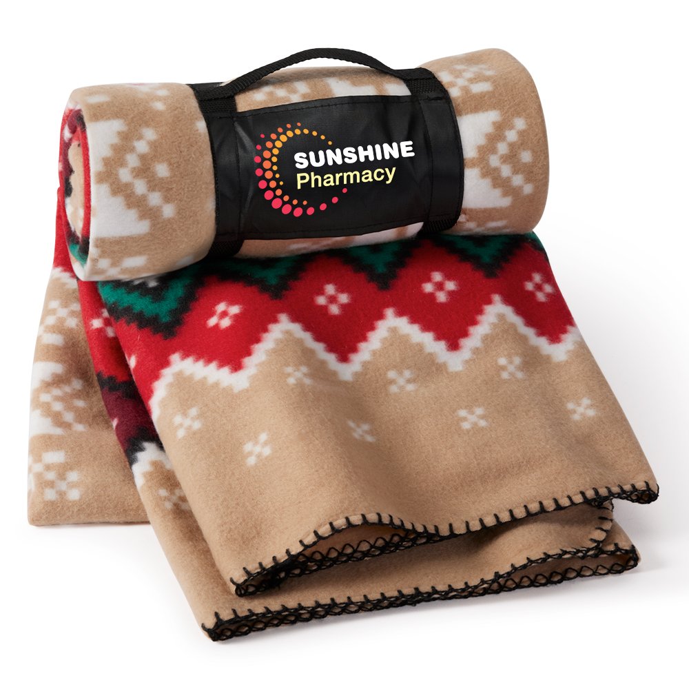 Cream/Red Snowflake Roll-Up Eco Blanket - Personalization Available