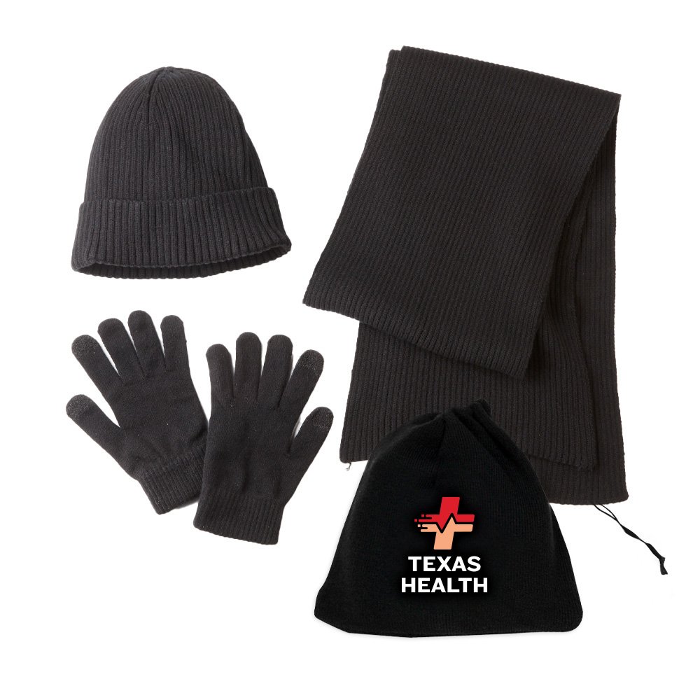 Men's Winter Hat Scarf Gloves Set - 3 Piece Knit Beanie & Bib Combo In Gray