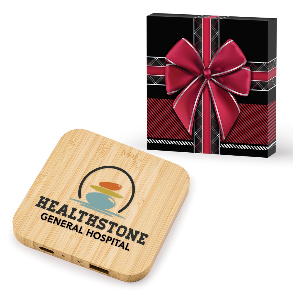 Bamboo 10W Wireless Charging Pad With Dual Ports in Holiday Gift Box ...