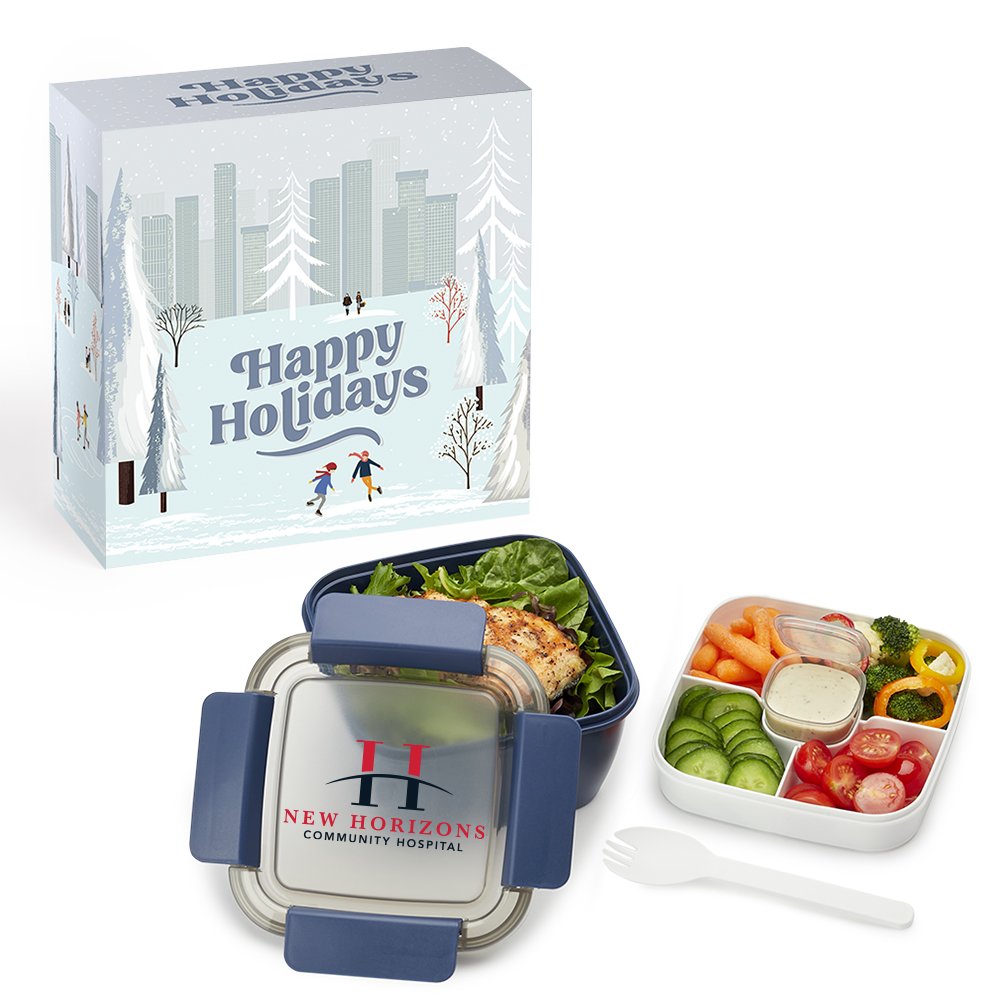 Warm Thanks for All You Do Locking Food Container With Compartments 54 oz. in Holiday Gift Box - Personalization Available