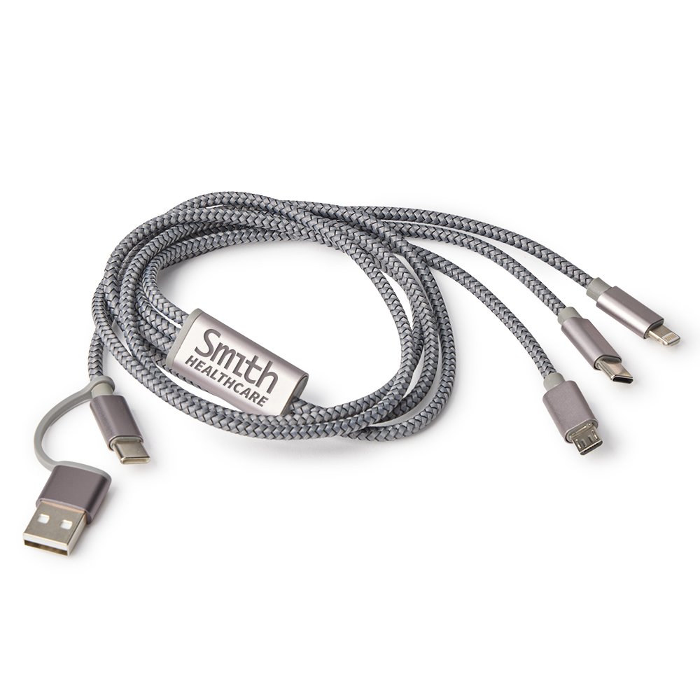 5-in-1 4-Foot Braided Charging Cable Cord With Pillow Box - Laser-Engraved Personalization Available