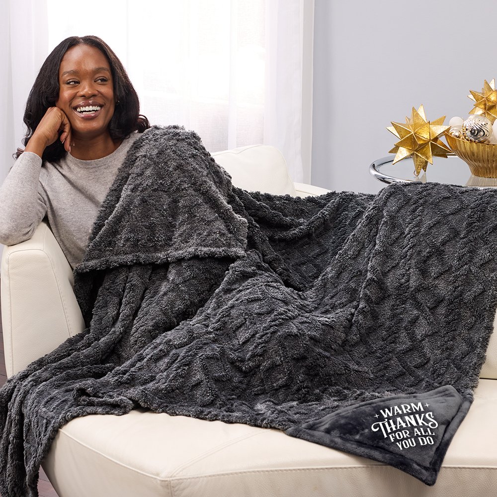 Warm Thanks for All You Do Charcoal Cable-Knit Mink Fleece Throw Blanket-in-a-Bag 50