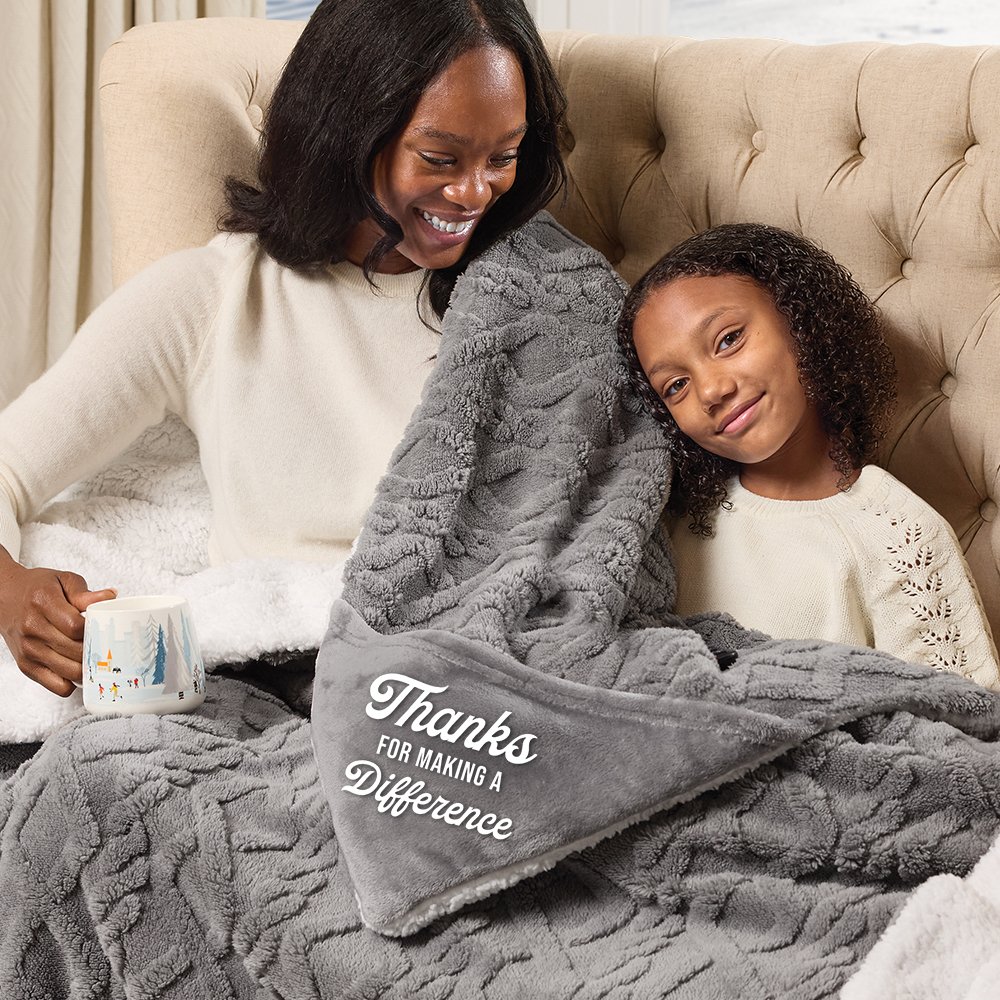 Thanks for Making a Difference Cable-Knit Mink Fleece Sherpa Throw Blanket-in-a-Bag 50