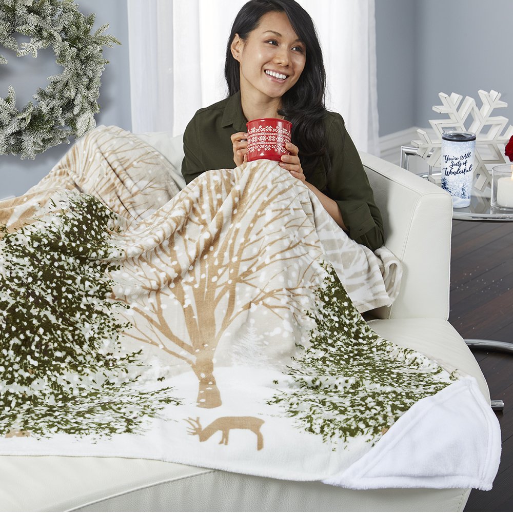 Winter Scene Mink Fleece Throw Blanket-in-a-Bag 50