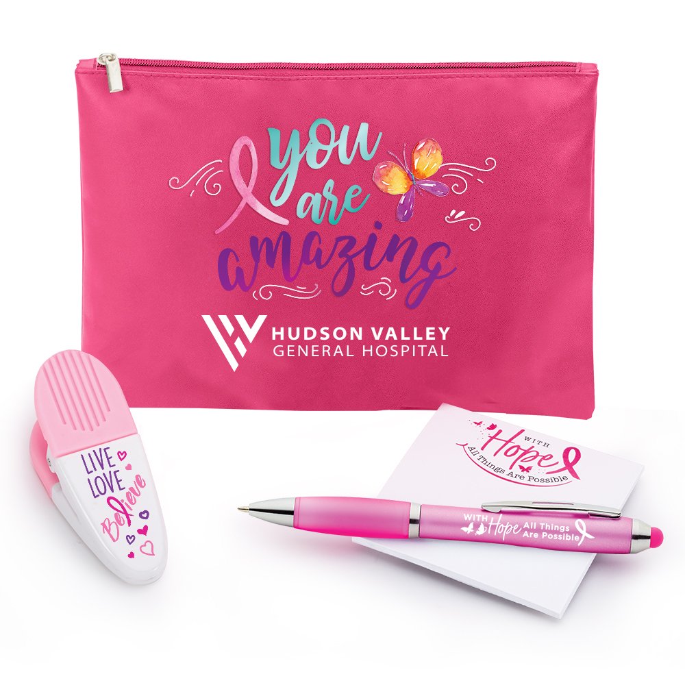 You Are Amazing 3-Piece Stationery Gift Set in Pink Vinyl Pouch - One-Color Personalization Available