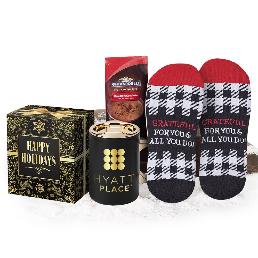 Warm Socks & Hot Chocs Gift Set in Holiday Gift Box - Personalization Available