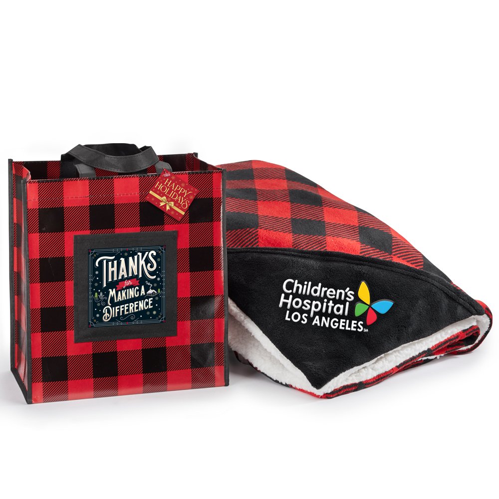 Buffalo Plaid Mink Fleece Sherpa Blanket & Laminated Tote Gift SetHeat Transfer Personalization