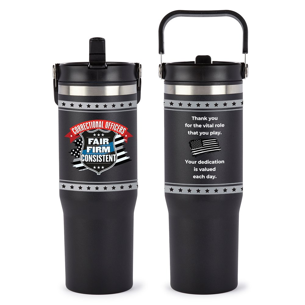 Correctional Officers: Fair, Firm, Consistent Coldflow Double-Wall Flip-Straw Bottle 30 oz. With Carry Handle