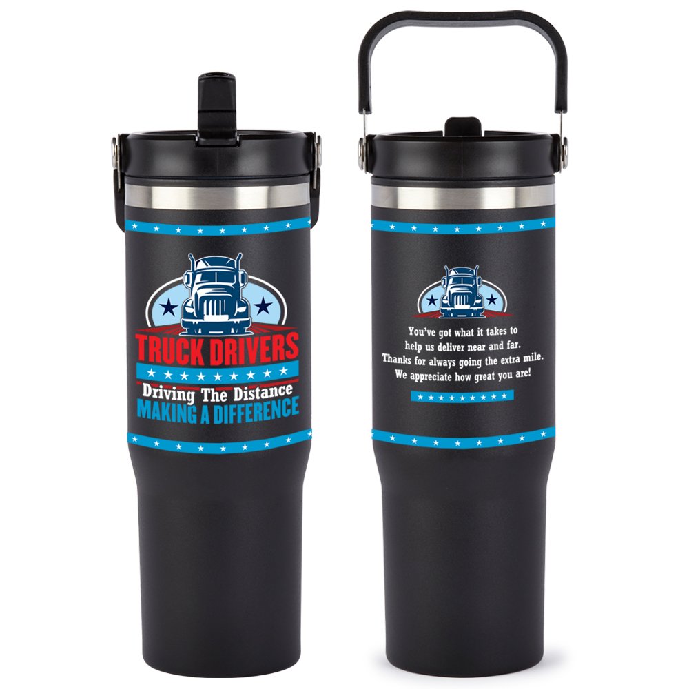 Truck Drivers: Driving the Distance, Making a Difference Coldflow Double-Wall Flip-Straw Bottle 30 oz. With Carry Handle
