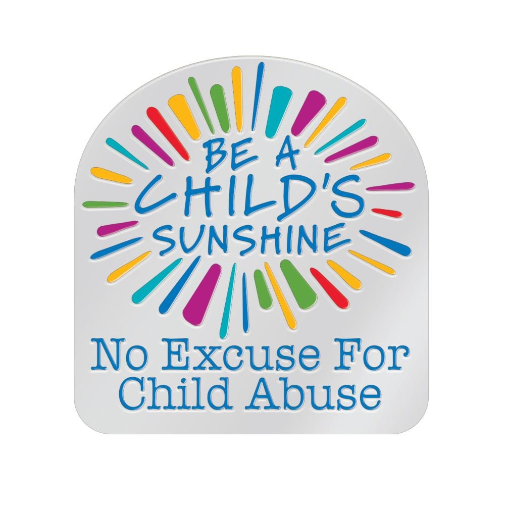 Be A Child's Sunshine; No Excuse For Child Abuse Lapel Pin With Presentation Card