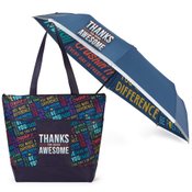 Thanks For Being Awesome! Malibu Non-Woven Tote Bag & 38 Clip Umbrella With Safety Reflective Trim
