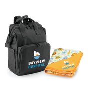 2-In-1 Diaper Bag Backpack With Animal Print Fleece Baby Blanket Gift Set