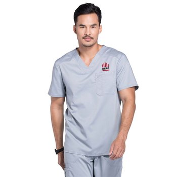 Cherokee&reg; Workwear Revolution Men's 1-Front Pocket V-Neck Scrub Top - Embroidered Logo Above Pocket Personalization Available from Positive Promotions