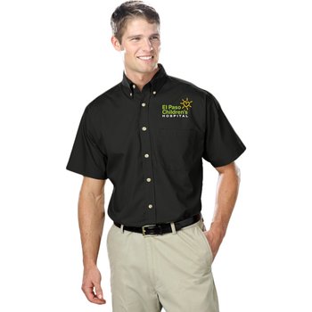 Blue Generation&reg; Superblend Men's Stain Release Poplin Short-Sleeve Woven Shirt - Embroidered Personalization Available from Positive Promotions