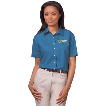 Blue Generation&reg; Superblend Women's Stain-Release Poplin Short-Sleeve Woven Shirt - Embroidered Personalization Available from Positive Promotions