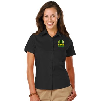 Blue Generation&reg; Women's Stretch Poplin Short-Sleeve Woven Shirt - Embroidered Personalization Available from Positive Promotions