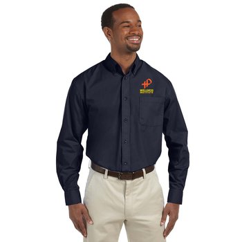 Harriton&reg; Men's Essential Poplin Long-Sleeve Shirt - Embroidered Personalization Available from Positive Promotions
