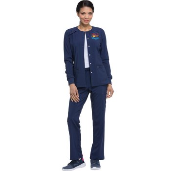 Dickies&reg; Women's EDS Essentials 2-Pocket Snap Front Warm-Up Scrub Jacket - Embroidered Full Color Logo Personalization Available from Positive Promotions