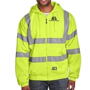 Berne Men's Hi-Vis Class 3 Lined Safety Full-Zip Hooded Sweatshirt -Embroidered Personalization Available from Positive Promotions