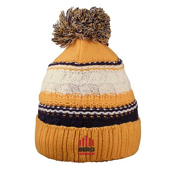 Striped Team Pom Beanie - Embroidered Personalization Available from Positive Promotions