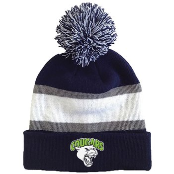 Striped Beanie With Pom - Embroidered Personalization Available from Positive Promotions