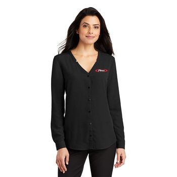 Women's Contemporary Long-Sleeve Button-Front Blouse - Embroidered Personalization Available from Positive Promotions