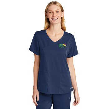 WonderWink&reg; Women's Premiere Flex&trade; 4- Front Pocket Mock Wrap Scrub Top - Embroidered personalization Available from Positive Promotions
