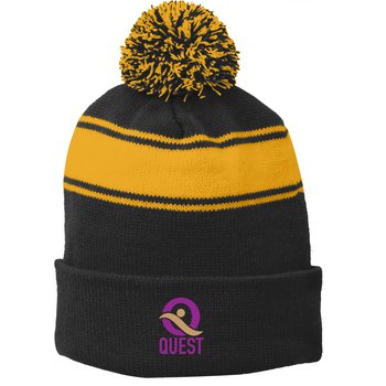 Sport-Tek® Stripe Pom Pom Beanie - Embroidered Personalization Available from Positive Promotions