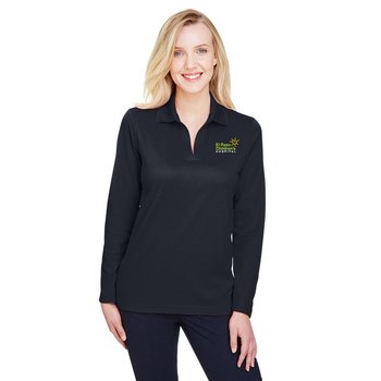 Devon & Jones CrownLux Performance Women's Plaited Long-Sleeve Polo - Embroidered Personalization Available from Positive Promotions