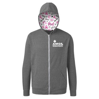 Breast Cancer Awareness Full-Color Sublimated Hooded Zip Pullover - Embroidered Personalization Available from Positive Promotions
