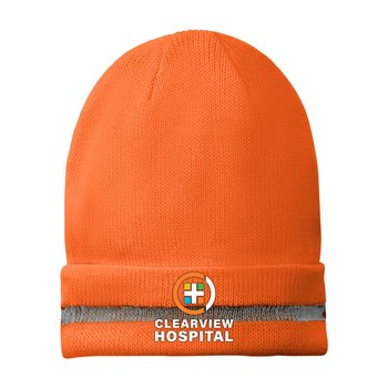 CornerStone® Enhanced Hi-Visibility Beanie With Reflective Stripe - Embroidered Personalization Available from Positive Promotions