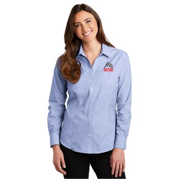 Port Authority® Women's Crosshatch Easy-Care Shirt - Embroidered Personalization Available from Positive Promotions