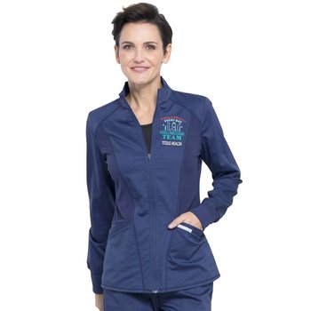 Nursing Cherokee® Women's Workwear Revolution Zip-Front Scrub Jacket - Embroidered Personalization Available from Positive Promotions
