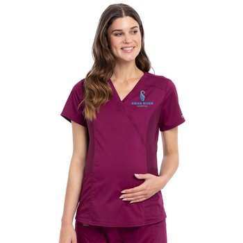 Cherokee® Women's Workwear Revolution 2-Pocket Maternity Mock-Wrap Scrub Top - Embroidered Personalization Available from Positive Promotions