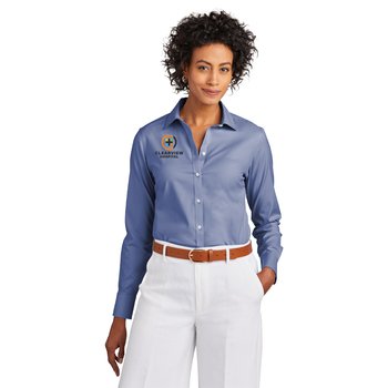 Brooks Brothers® Women's Wrinkle-Free Stretch Pinpoint Button-Down Shirt - Embroidered Personalization Available from Positive Promotions