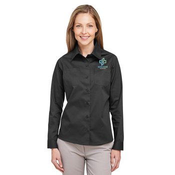 Harriton® Women's Advantage Double-Pocket Long-Sleeve Work Shirt - Embroidered Personalization Available from Positive Promotions