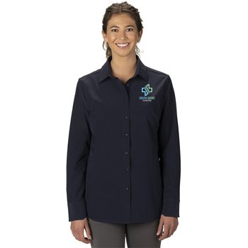 Point Grey Women's Performance Luxe Button-Down Dress Shirt - Embroidered Personalization Available from Positive Promotions